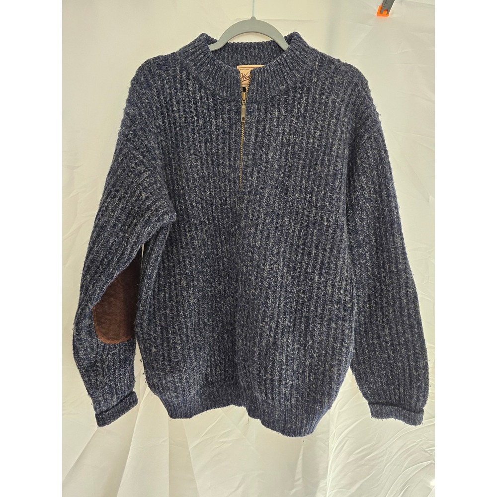 Woolrich Men's Blue Knit Half Zip Sweater Elbow Patches Sz M‎ Rugged Outdoorwear
